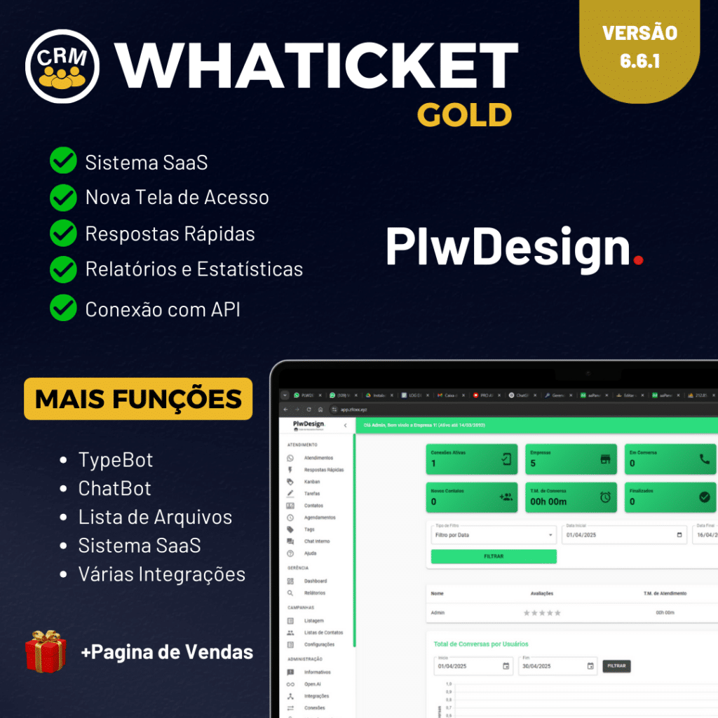 Script CRM WhaTicket Gold com SaaS e Kanban Inclusos 2026