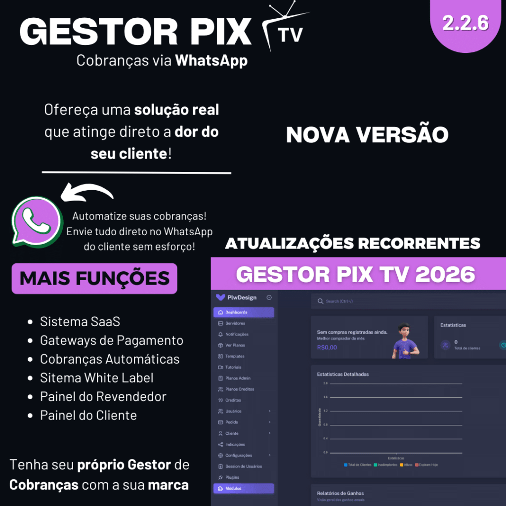 Gestor Pix IPTV SaaS – O Sistema de Cobranças Mais Completo e Eficiente de 2026